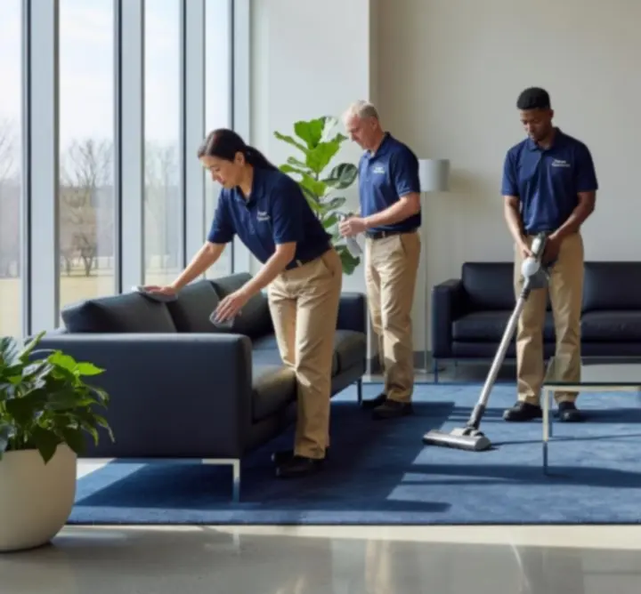 Professional PIPSI LTD cleaning team at work in a modern office