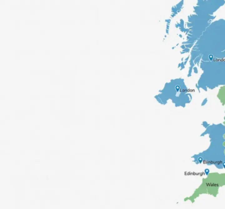 Illustrated service coverage map highlighting PIPSI LTD's primary operating regions in the UK